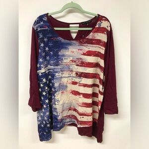 Women's 3/4 Sleeve Round Neck US Flag Long Top T Shirt Clothing Blouse Dress Top